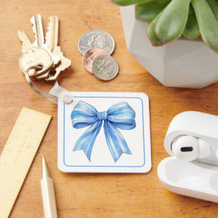 Llavero Color de agua blanco y azul costero personalizado