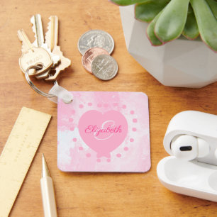 Llavero Color de agua inicial del monograma del corazón ro