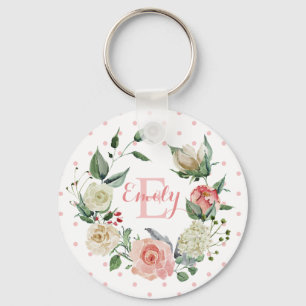 Llavero Color de agua personalizado Monogramo Rosa Rosa Ro