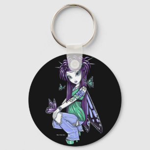 Llavero color de rosa azul de la hada de la