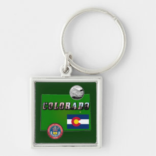 Llavero Colorado Picture Text, Flag, Seal, Quarter, Map