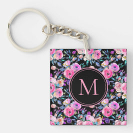 Llavero Colorante de agua monograma Pink Black Floral Keyc