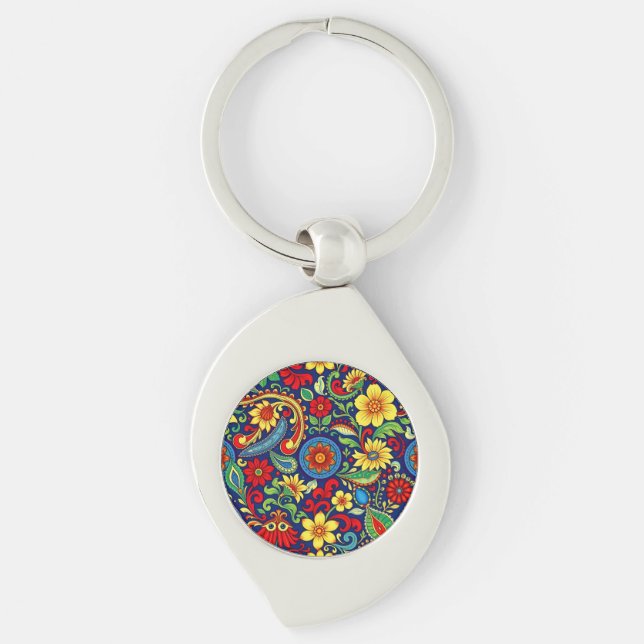 Llavero Colores arcoiris Flores Diseño Paisley (Anverso)