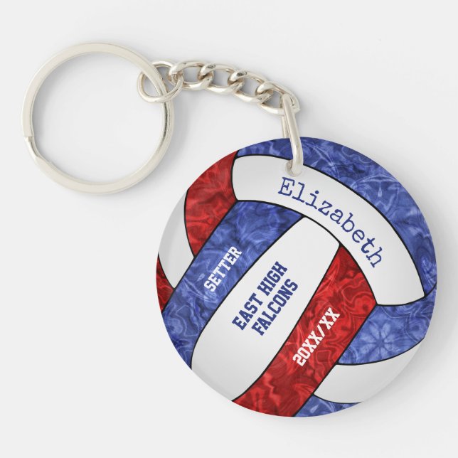 Llavero colores de equipo azul rojo de voleibol personaliz (Frente)