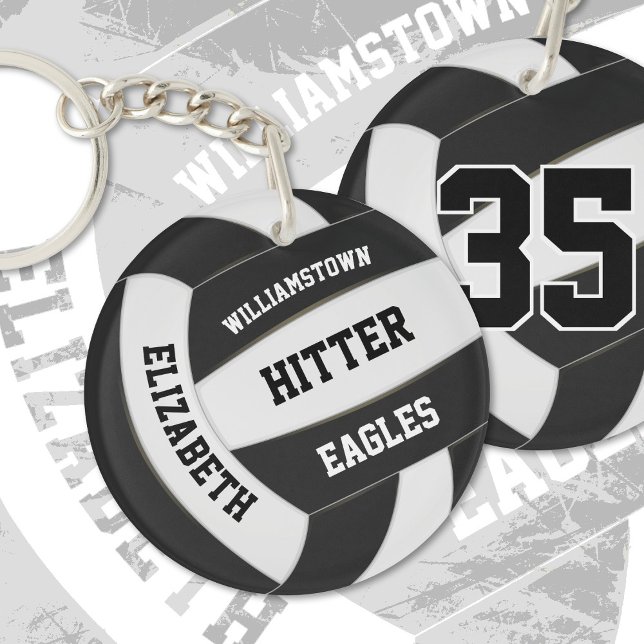 Llavero colores de equipo blanco negro de voleibol persona (Subido por el creador)