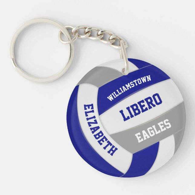 Llavero colores de equipo gris azul voleibol personalizado (Frente)