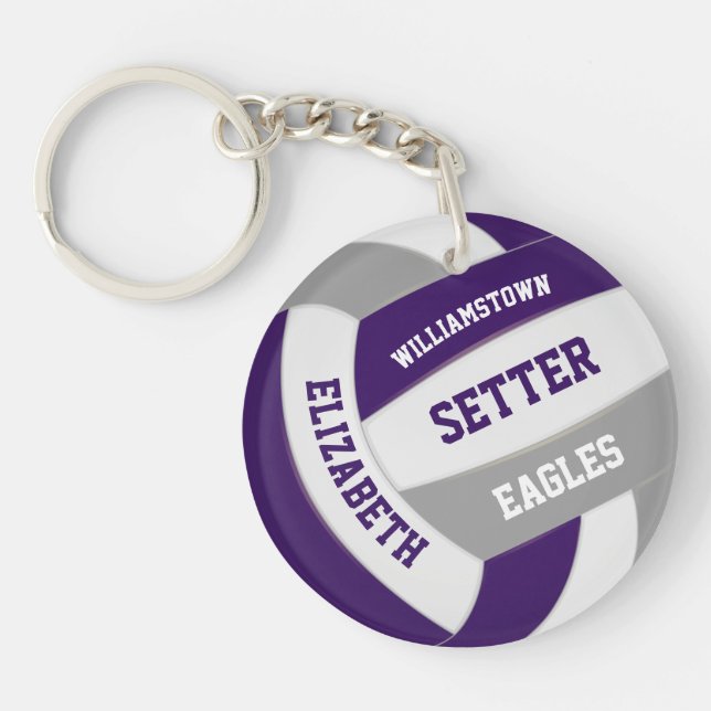 Llavero colores de equipo gris morado voleibol personaliza (Frente)