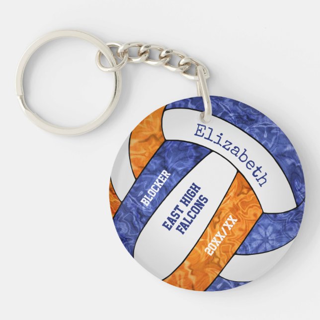Llavero colores de equipo naranja azul voleibol personaliz (Frente)
