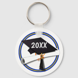 Llavero Colores de la escuela Grad Cap Gold y Blue