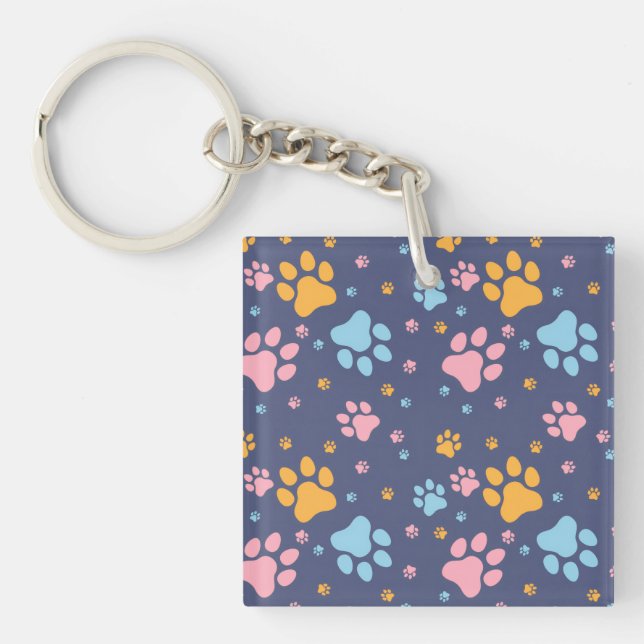 Llavero Colorful Animal Paw Prints Pattern (Frente)