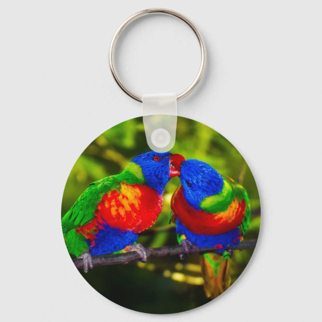 Llavero Colorful Couple of Kissing Parrots (Anverso)