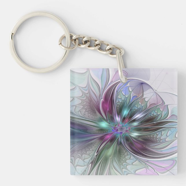 Llavero Colorful Fantasy Abstract Modern Fractal Flower (Frente)