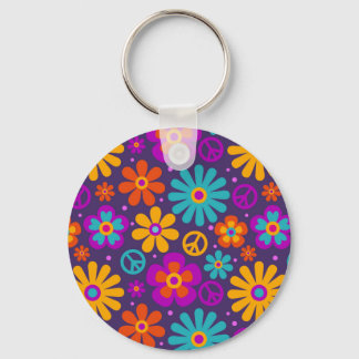 Llavero Colorful Flowers Peace Love Groovy Retro Hippie