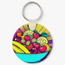 Colorful Fruit Bowl Keychain | Pop Art Food 