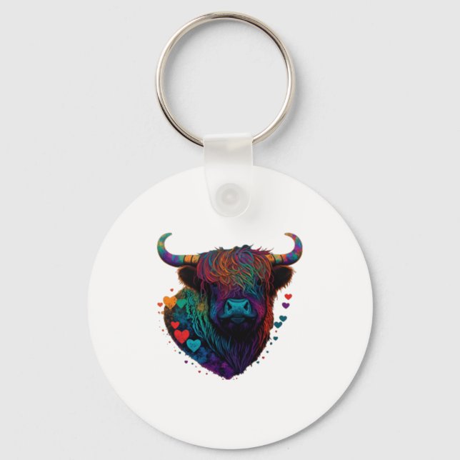 Llavero Colorful Highland Cow Valentines Day Farm Cow 1  (Anverso)