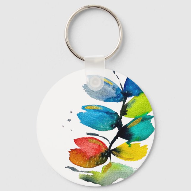 Llavero Colorida acuarela holgada, floral abstracta (Anverso)
