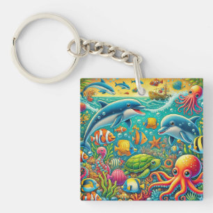 Llavero Colorida escena submarina con vida marina