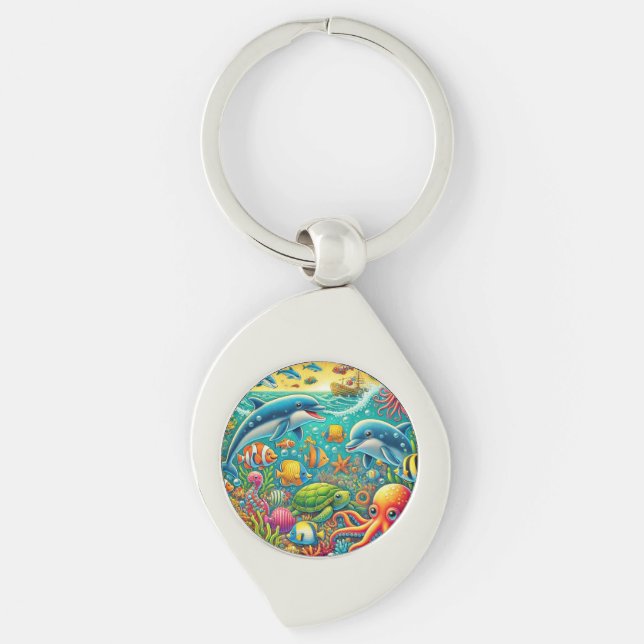 Llavero Colorida escena submarina con vida marina (Anverso)