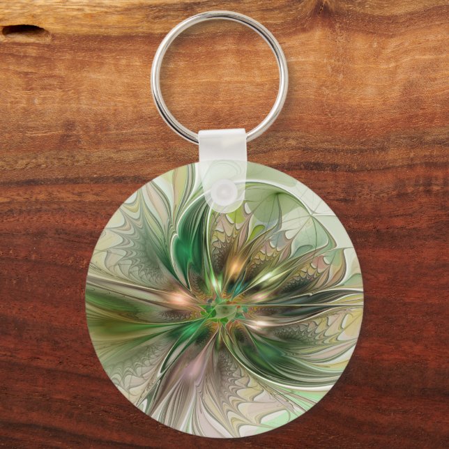 Llavero Colorida Fantasía Moderna Resumen Flor Fractal (Anverso)