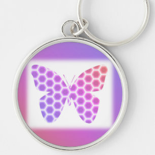 Llavero Colorida pintura de mariposa geométrica rosa púrpu