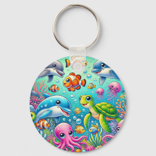 Llavero 🐠 Colorida Vida Marina Subacuática Para Amantes D