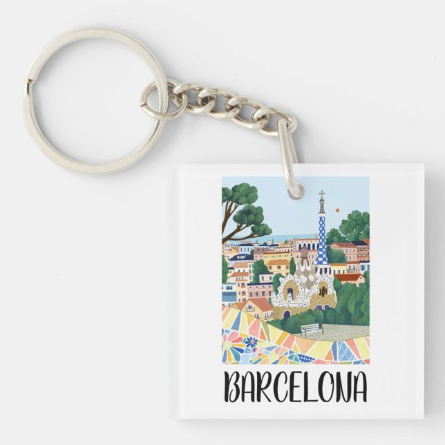 Llavero Colorida vista de Barcelona España (Frente)