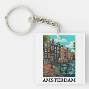 Llavero Colorida vista del canal Vintage Amsterdam Países