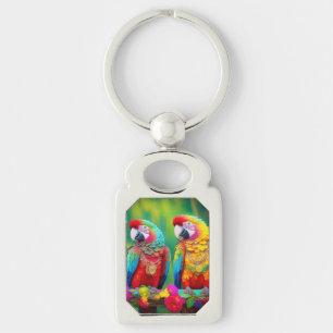 Llavero Coloridas Aves Crudas En La Rama-67859