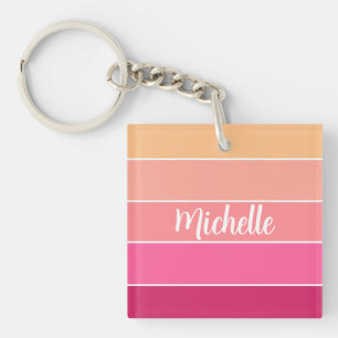 Llavero Coloridas bandas de color Naranja rosa personaliza