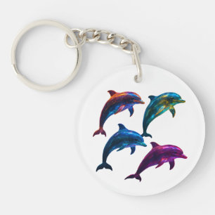 Llavero Colorido arte de delfines brillantes