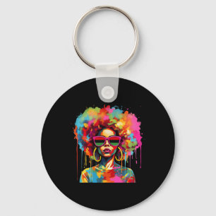 Llavero Colorido arte Reina negra afro melanina gota jun