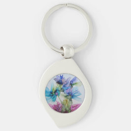 Llavero Colorido Azul Púrpura Rosa Verde Floral Art