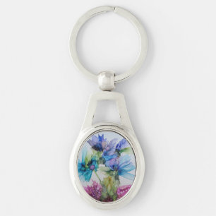 Llavero Colorido Azul Púrpura Rosa Verde Floral Art