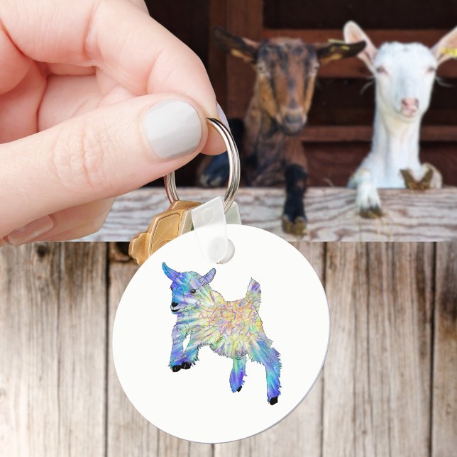 Llavero Colorido Bebé Cute Saltando Fina Arte Animal (Cute jumping goat farm animal art keyring watercolor baby goat)