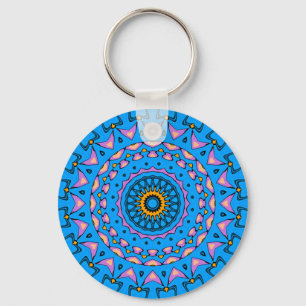 Llavero colorido kaleidoscopio mandala en naranja rosa azu