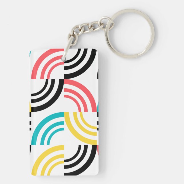 Llavero Colorido, moderno, divertido, gráfico geométrico a (Atrás)