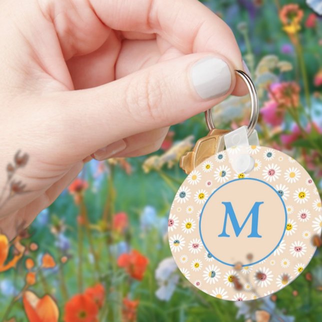 Llavero Colorido Monograma Sonriente Daisy personalizado (Colourful Monogram Smiling Daisy personalised Keychain)