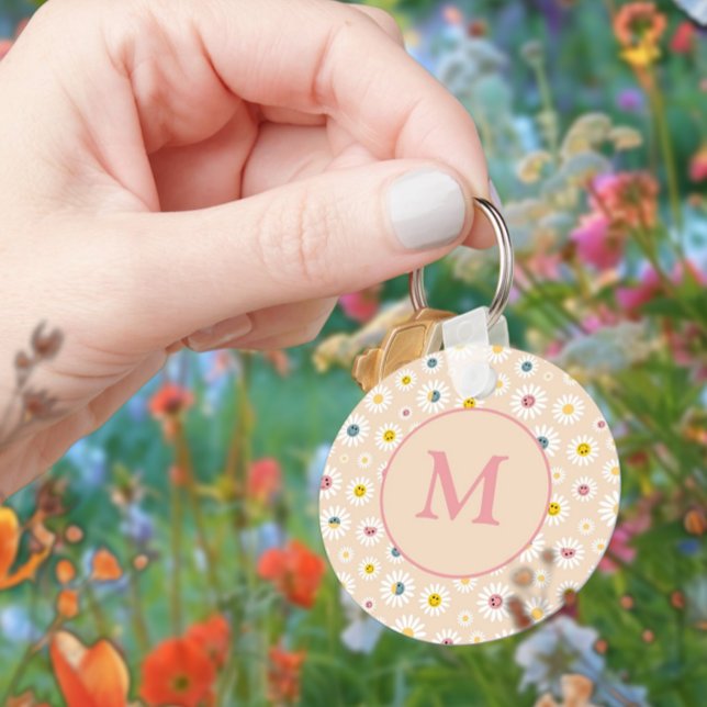 Llavero Colorido Monograma Sonriente Daisy personalizado (Colourful Monogram Smiling Daisy personalised Keychain)