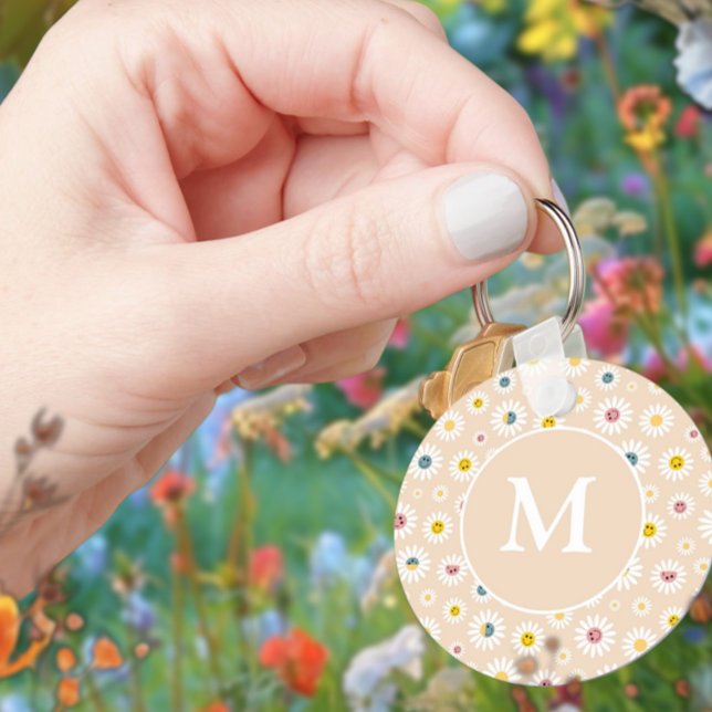 Llavero Colorido Monograma Sonriente Daisy personalizado (Colourful Monogram Smiling Daisy personalised Keychain)