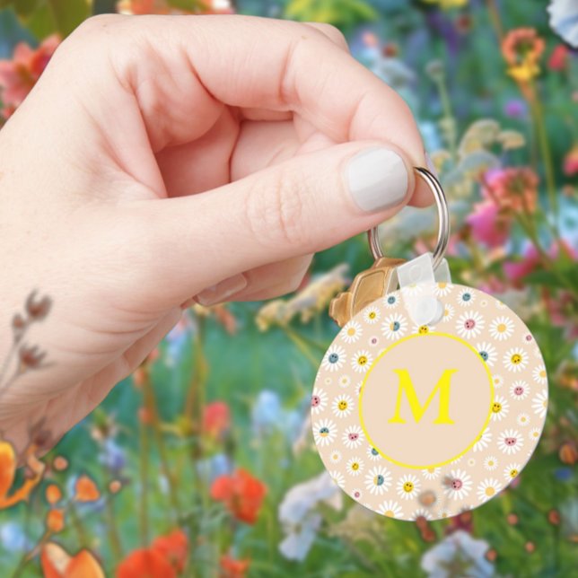 Llavero Colorido Monograma Sonriente Daisy personalizado (Colourful Monogram Smiling Daisy personalised Keychain)