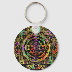 Llavero Colorido oro enmarcado por Sri Yantra Sri Chakra