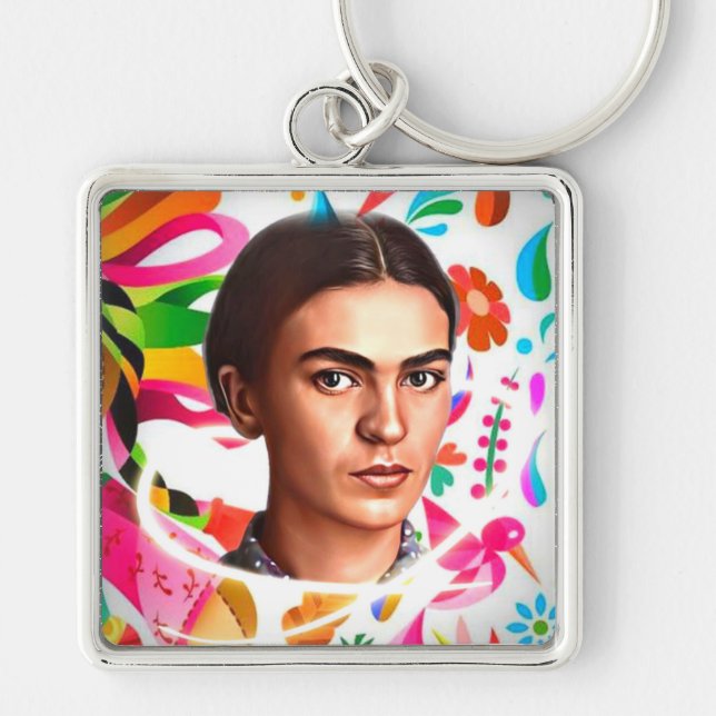 Llavero Colorido patrón de flor Personalizado Frida Kahlo (Frente)