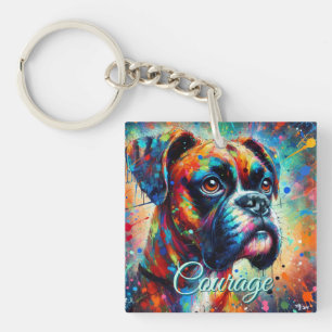 Llavero Colorido Pop Art Boxer Perro Perros Azules Verde a