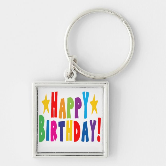 Llavero Colorido texto de cumpleaños feliz (Frente)