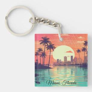 Llavero Colorido Vintage Retro Viajes a Miami Florida