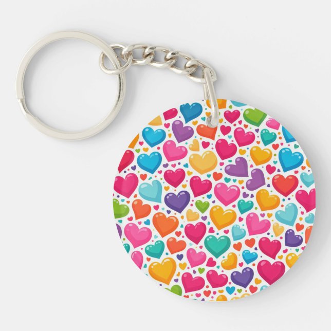 Llavero Coloridos corazones arcoiris Valentines (Frente)