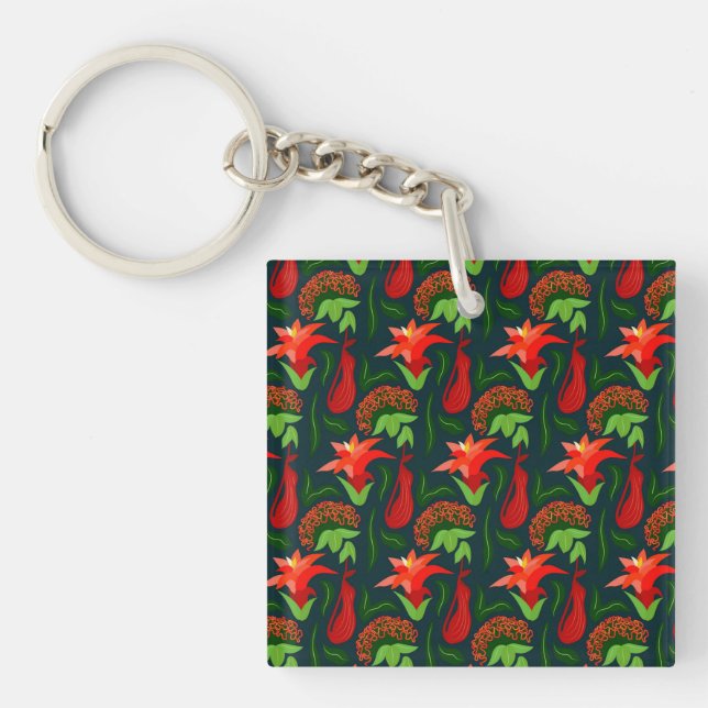 Llavero Colourful Exotic Flowers Leaves Pattern-23187 (Frente)