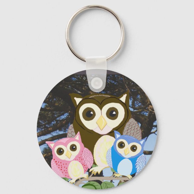 Llavero Colourful Owls in a Tree (Anverso)