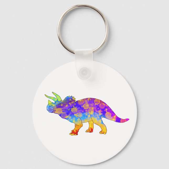 Llavero Colourful Rainbow Triceratops Cute Dinosaur Art (Anverso)