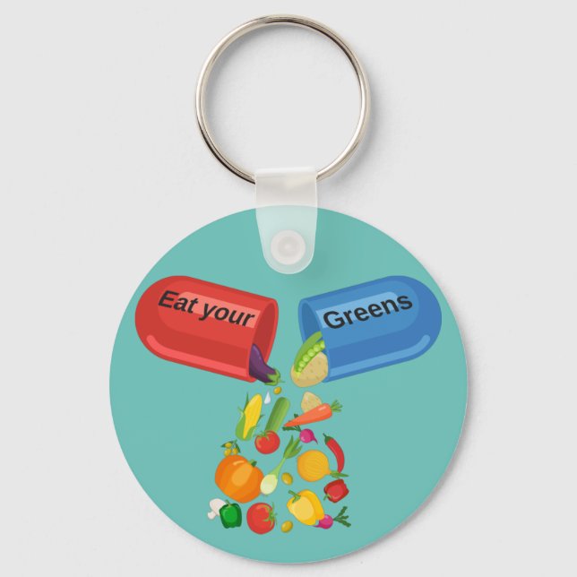 Llavero Coma su alimentación saludable con la píldora vege (Anverso)